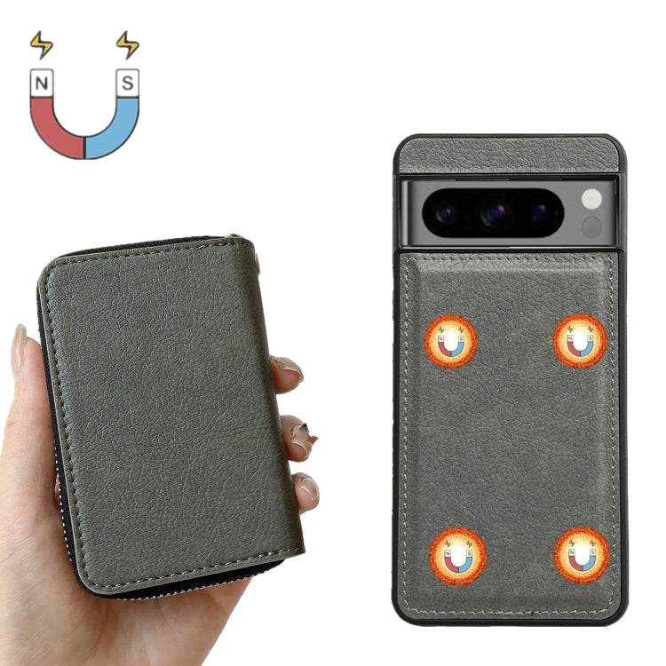 For Google Pixel 9 / 9 Pro Solid Color Zipper 11-Card Slots Bag Phone Case with Lanyard(Grey)