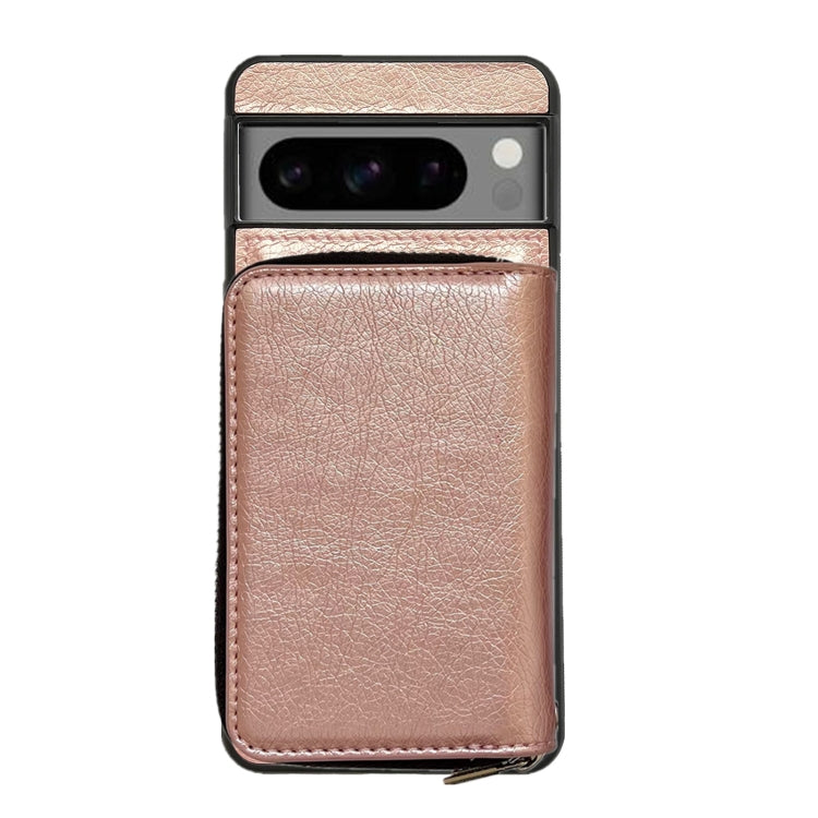 For Google Pixel 9 / 9 Pro Solid Color Zipper 11-Card Slots Bag Phone Case with Lanyard(Rose Gold)