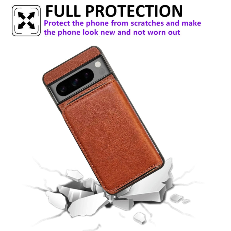 For Google Pixel 9 / 9 Pro Solid Color Zipper 11-Card Slots Bag Phone Case with Lanyard(Brown)