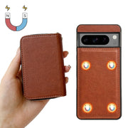 For Google Pixel 9 / 9 Pro Solid Color Zipper 11-Card Slots Bag Phone Case with Lanyard(Brown)