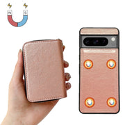 For Google Pixel 8 Pro Solid Color Zipper 11-Card Slots Bag Phone Case with Lanyard(Rose Gold)