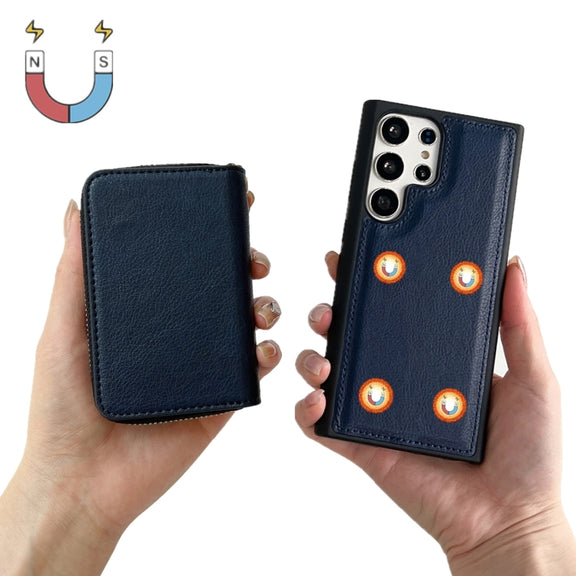For Samsung Galaxy S24 Ultra 5G Solid Color Zipper 11-Card Slots Bag Phone Case with Lanyard(Blue)