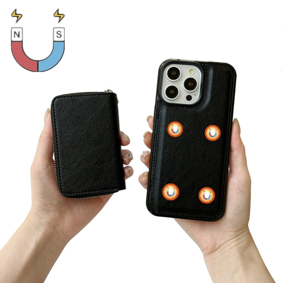 For iPhone 16 Pro Max Solid Color Zipper 11-Card Slots Bag Phone Case with Lanyard(Black)