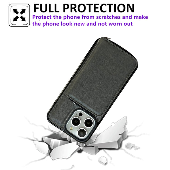 For iPhone 16 Pro Max Solid Color Zipper 11-Card Slots Bag Phone Case with Lanyard(Grey)