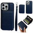 For iPhone 16 Pro Solid Color Zipper 11-Card Slots Bag Phone Case with Lanyard(Blue) - iPhone 16 Pro Cases by PMC Jewellery | Online Shopping South Africa | PMC Jewellery | Buy Now Pay Later Mobicred