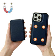 For iPhone 16 Pro Solid Color Zipper 11-Card Slots Bag Phone Case with Lanyard(Blue)