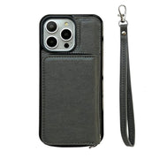 For iPhone 16 Pro Solid Color Zipper 11-Card Slots Bag Phone Case with Lanyard(Grey)