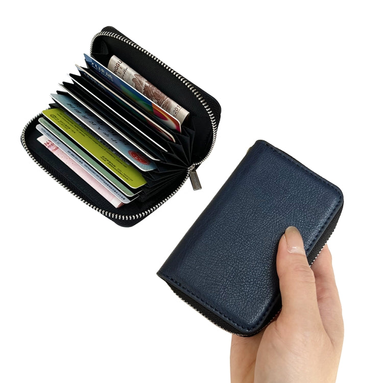 For iPhone 16 Plus Solid Color Zipper 11-Card Slots Bag Phone Case with Lanyard(Blue)