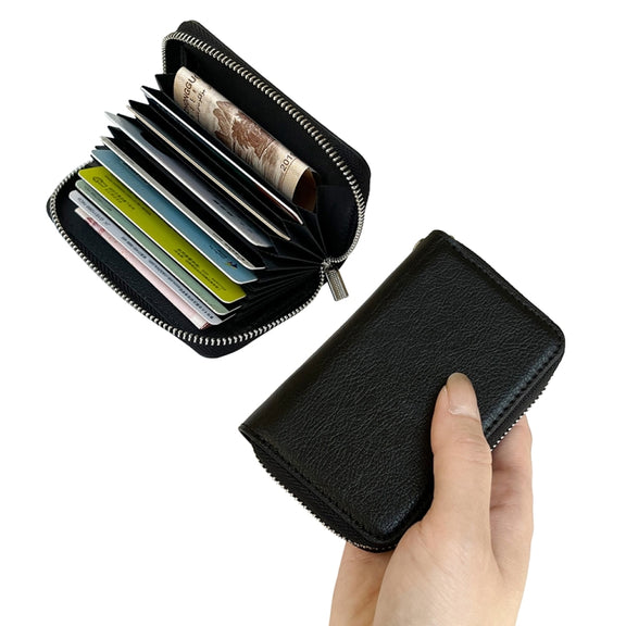 For iPhone 16 Plus Solid Color Zipper 11-Card Slots Bag Phone Case with Lanyard(Black)