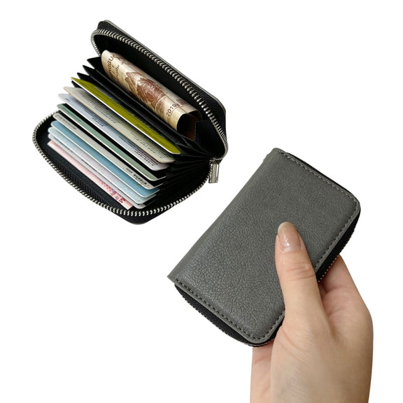 For iPhone 16 Plus Solid Color Zipper 11-Card Slots Bag Phone Case with Lanyard(Grey)