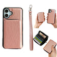 For iPhone 16 Plus Solid Color Zipper 11-Card Slots Bag Phone Case with Lanyard(Rose Gold) - iPhone 16 Plus Cases by PMC TechLife | Online Shopping South Africa | PMC TechLife | Buy Now Pay Later Mobicred