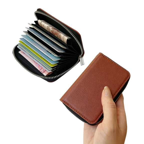 For iPhone 16 Plus Solid Color Zipper 11-Card Slots Bag Phone Case with Lanyard(Brown)
