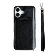For iPhone 16 Solid Color Zipper 11-Card Slots Bag Phone Case with Lanyard(Black)
