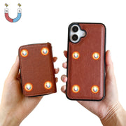 For iPhone 16 Solid Color Zipper 11-Card Slots Bag Phone Case with Lanyard(Brown)