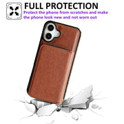 For iPhone 16 Solid Color Zipper 11-Card Slots Bag Phone Case with Lanyard(Brown)