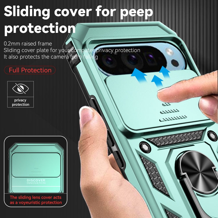 For Google Pixel 9 Sliding Camshield Holder Phone Case(Green)