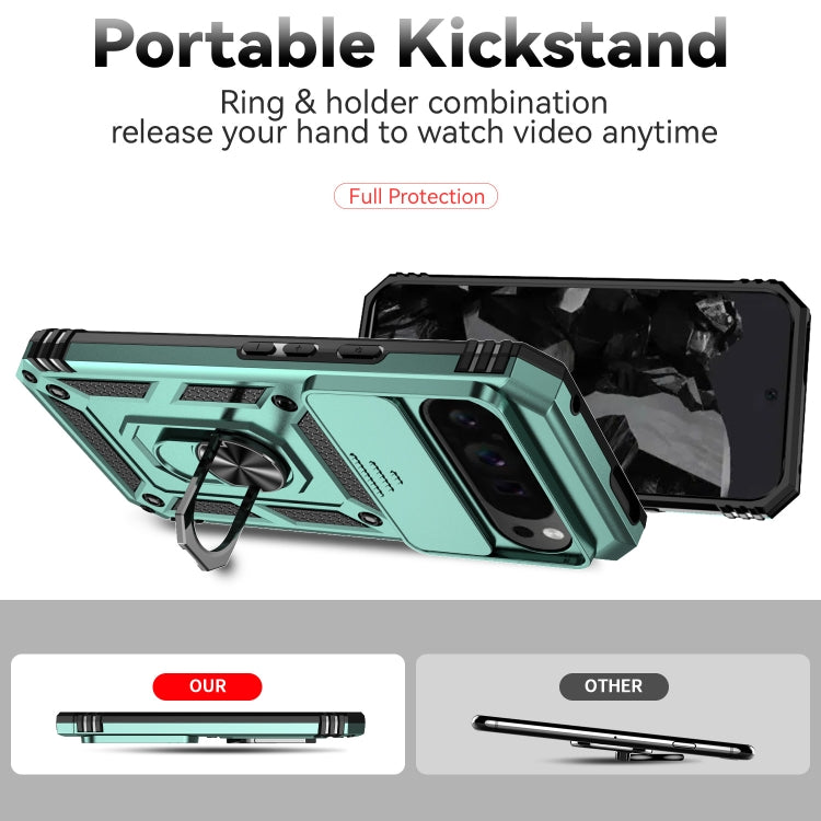 For Google Pixel 9 Pro Sliding Camshield Holder Phone Case(Green)