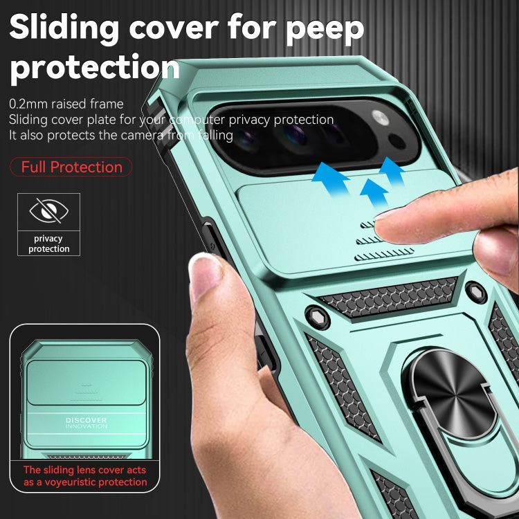 For Google Pixel 9 Pro Sliding Camshield Holder Phone Case(Green)