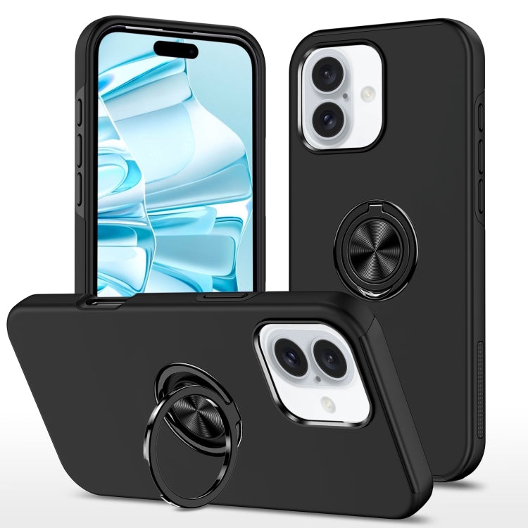 For iPhone 16 Magnetic Ring Holder Phone Case(Black)