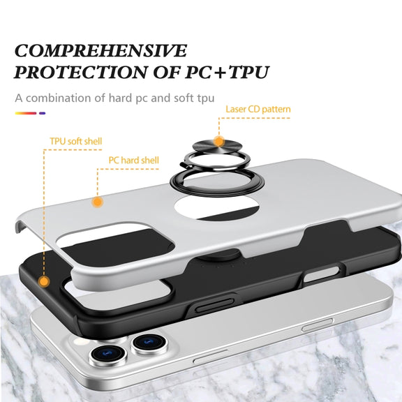 For iPhone 16 Plus Magnetic Ring Holder Phone Case(Silver)