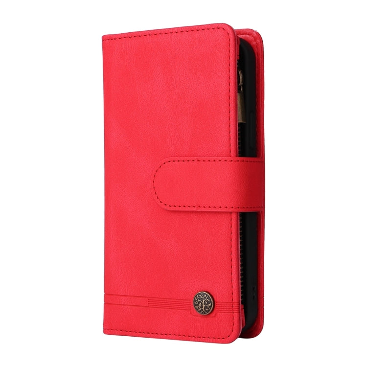 For iPhone 16 Pro Max Skin Feel Multi-Card Wallet Zipper Leather Phone Case(Red)