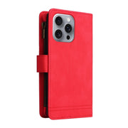For iPhone 16 Pro Max Skin Feel Multi-Card Wallet Zipper Leather Phone Case(Red)