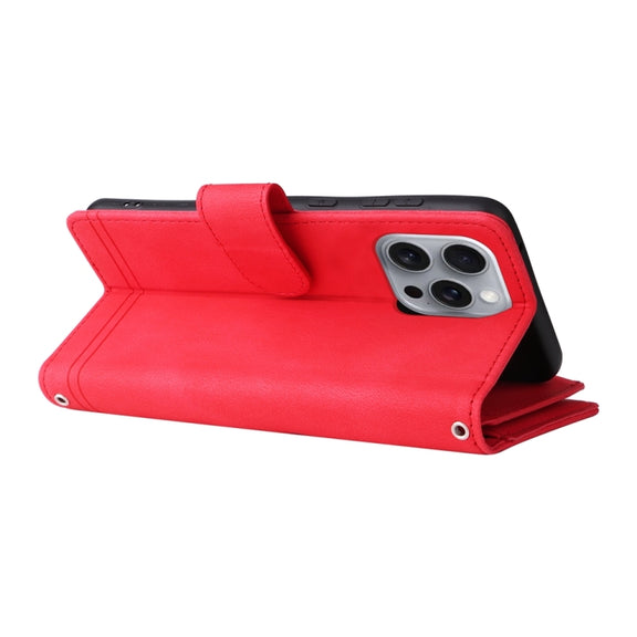 For iPhone 16 Pro Max Skin Feel Multi-Card Wallet Zipper Leather Phone Case(Red)