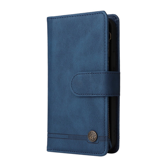 For iPhone 16 Pro Skin Feel Multi-Card Wallet Zipper Leather Phone Case(Blue)