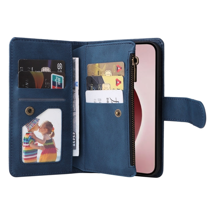 For iPhone 16 Pro Skin Feel Multi-Card Wallet Zipper Leather Phone Case(Blue)