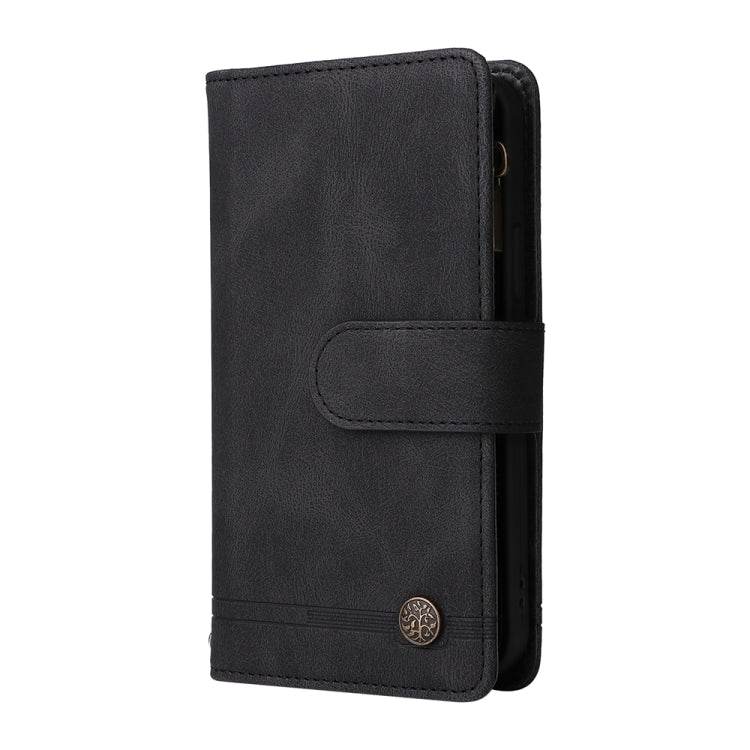 For iPhone 16 Plus Skin Feel Multi-Card Wallet Zipper Leather Phone Case(Black)
