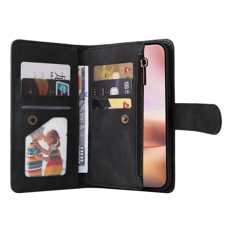 For iPhone 16 Plus Skin Feel Multi-Card Wallet Zipper Leather Phone Case(Black)