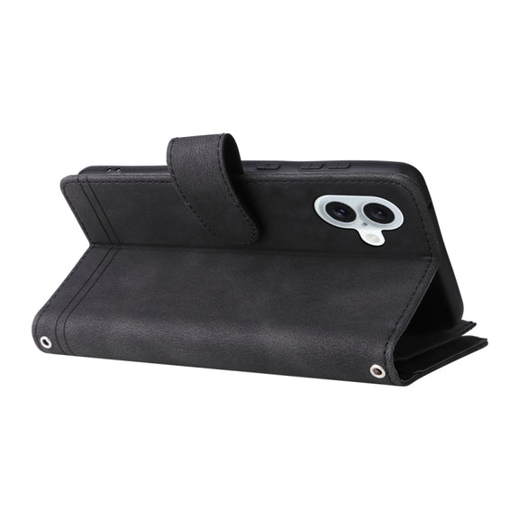 For iPhone 16 Plus Skin Feel Multi-Card Wallet Zipper Leather Phone Case(Black)