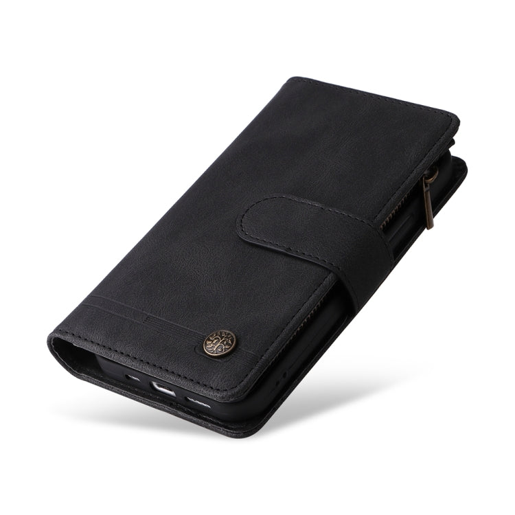 For iPhone 16 Plus Skin Feel Multi-Card Wallet Zipper Leather Phone Case(Black)