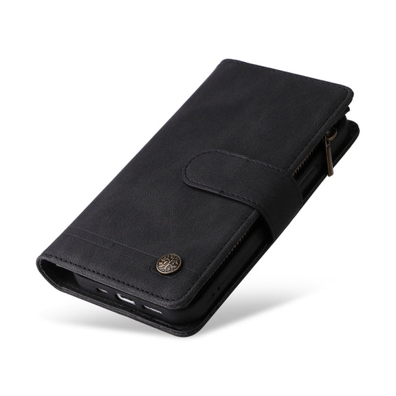 For iPhone 16 Plus Skin Feel Multi-Card Wallet Zipper Leather Phone Case(Black)