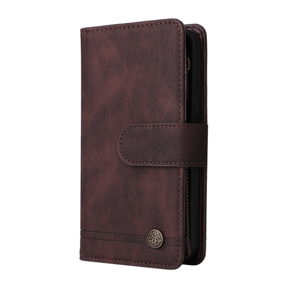 For iPhone 16 Skin Feel Multi-Card Wallet Zipper Leather Phone Case(Brown)