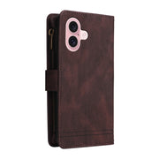 For iPhone 16 Skin Feel Multi-Card Wallet Zipper Leather Phone Case(Brown)