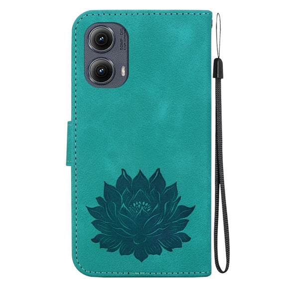 For Motorola Edge 2024 Lotus Embossed Leather Phone Case(Green)
