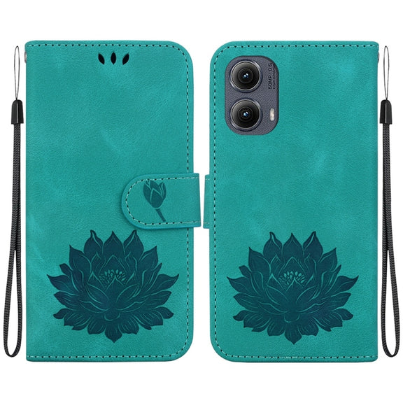 For Motorola Edge 2024 Lotus Embossed Leather Phone Case(Green)