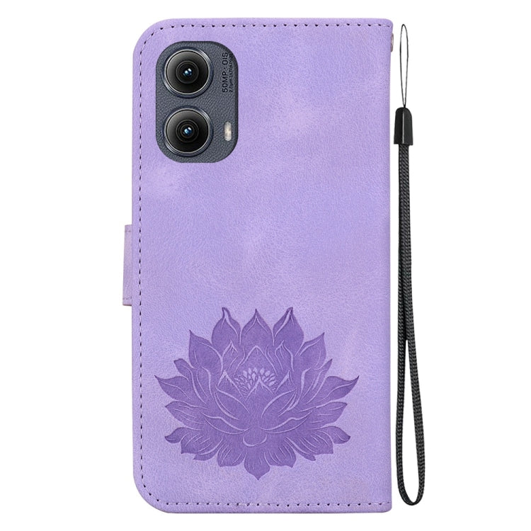For Motorola Edge 2024 Lotus Embossed Leather Phone Case(Purple)