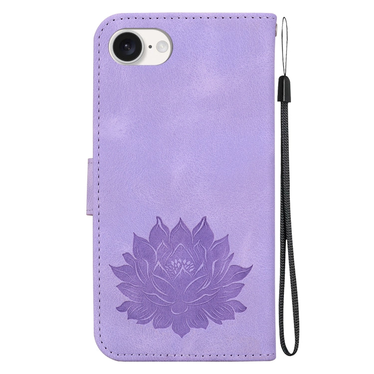 For iPhone 16e Lotus Embossed Leather Phone Case(Purple)