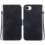 For iPhone 16e Lotus Embossed Leather Phone Case(Black)
