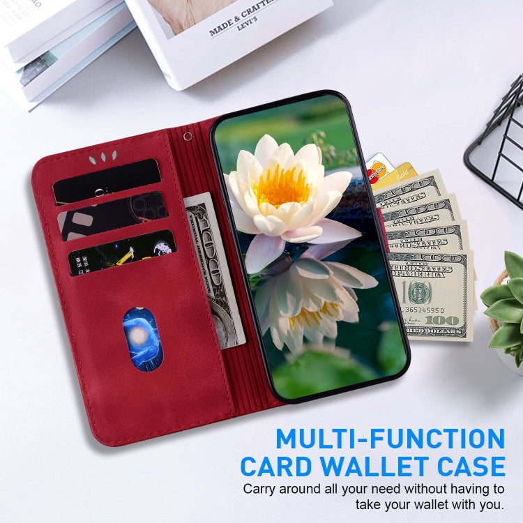 For iPhone 16 Pro Lotus Embossed Leather Phone Case(Red)