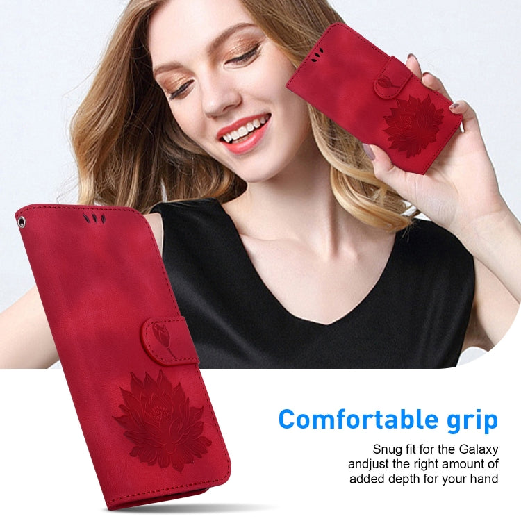 For iPhone 16 Pro Lotus Embossed Leather Phone Case(Red)