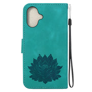 For iPhone 16 Plus Lotus Embossed Leather Phone Case(Green)