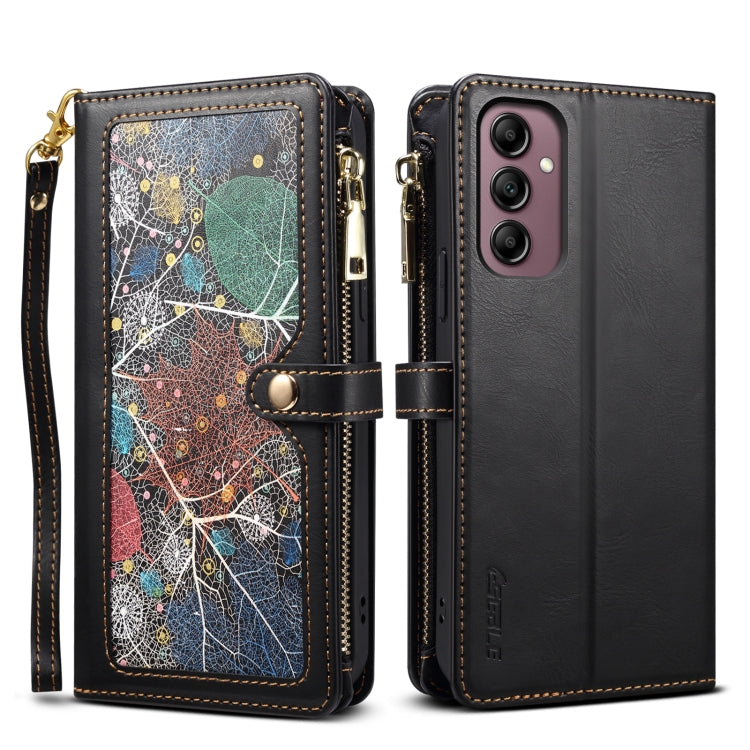 For Samsung Galaxy S25 5G ESEBLE Star Series Lanyard Zipper Wallet RFID Leather Case(Black)