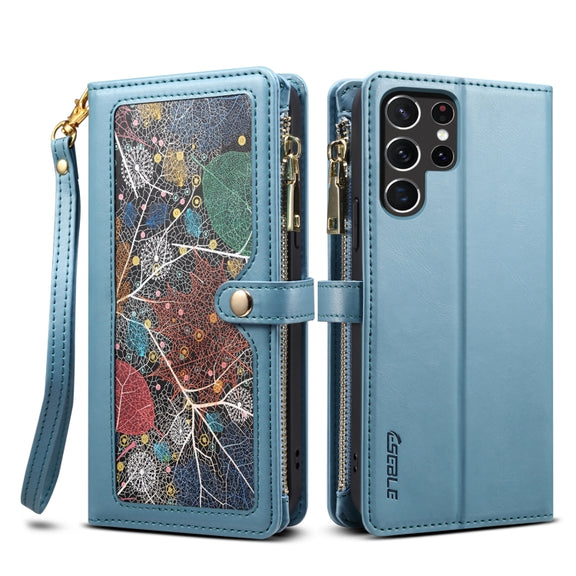 For Samsung Galaxy S25 Ultra 5G ESEBLE Star Series Lanyard Zipper Wallet RFID Leather Case(Blue)