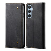 For Samsung Galaxy S25 5G Denim Texture Casual Style Horizontal Flip Leather Case(Black)