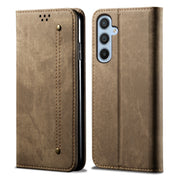 For Samsung Galaxy S25+ 5G Denim Texture Casual Style Horizontal Flip Leather Case(Khaki)