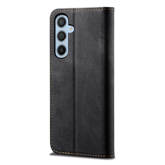 For Samsung Galaxy S25+ 5G Denim Texture Casual Style Horizontal Flip Leather Case(Black)