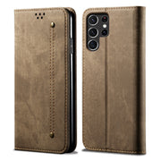 For Samsung Galaxy S25 Ultra 5G Denim Texture Casual Style Horizontal Flip Leather Case(Khaki)